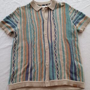 Abercrombie Kids 11/12 Coogie-esque Short-Sleeved Button-Up Sweater Striped